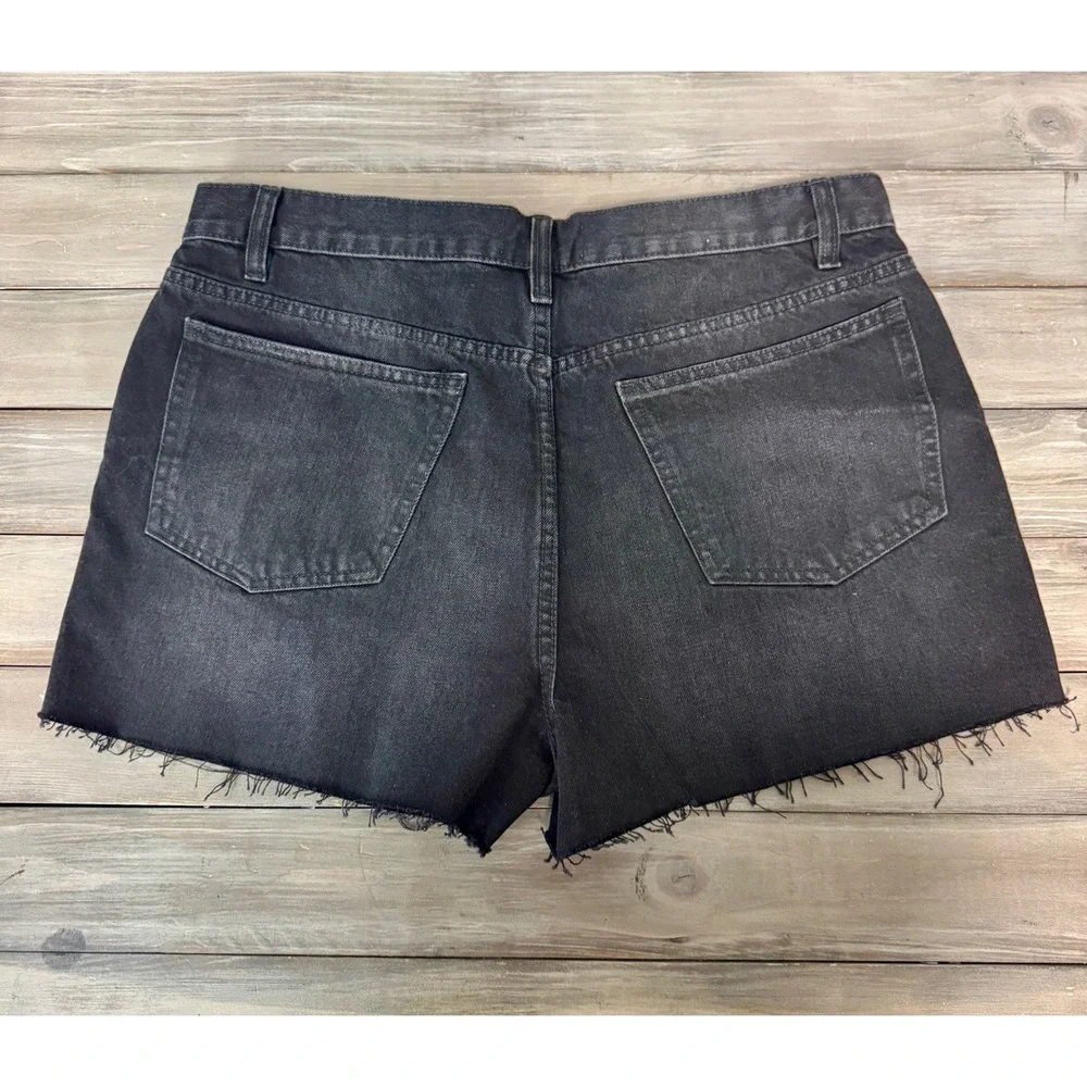 ASOS DESIGN Tall High Rise Denim Shorts Washed Black Raw Hem Size US 8‎